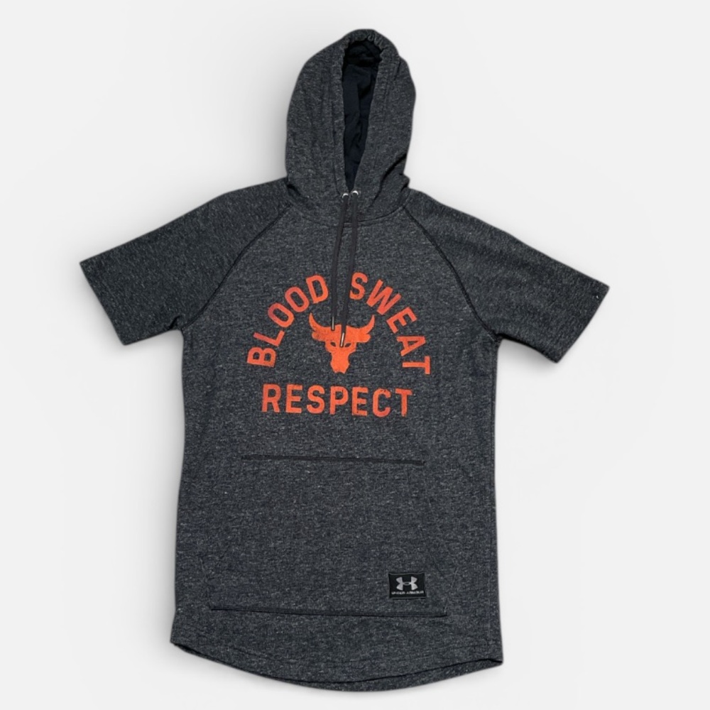 Men's Under Armour Project Rock Short Sleeve Hoodie Respect Sweatshirt Sz Small